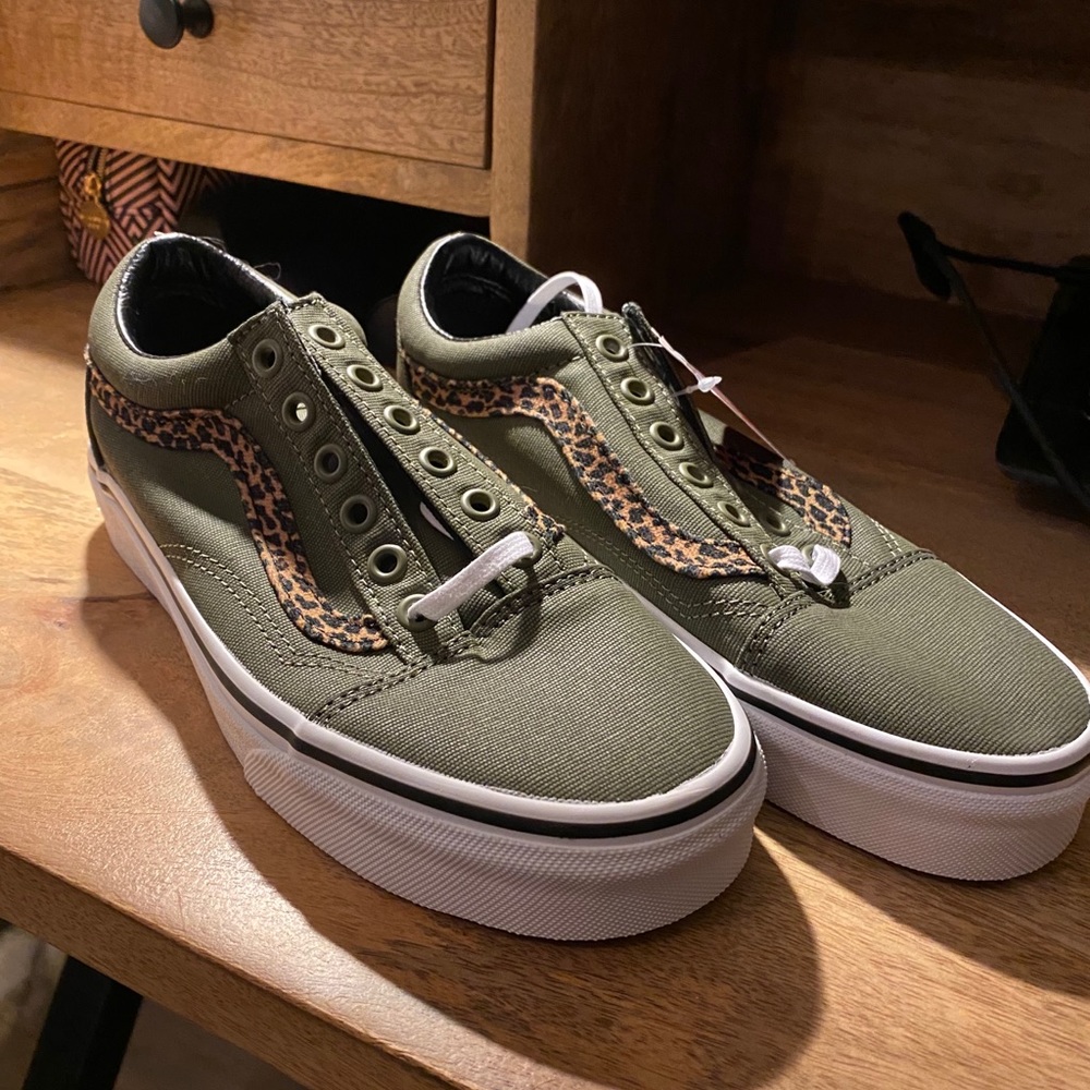 Green and Cheetah Old School Vans